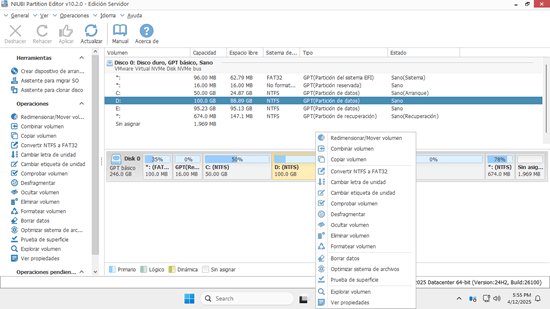 Gestor de particiones de servidor