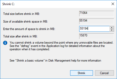 Shrink Partition